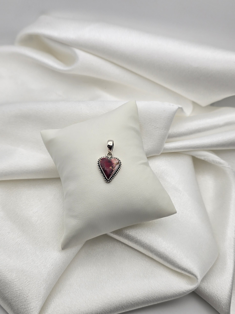 Sterling Silver 925 Heart-Shaped Red Dahlia Gemstone Pendant